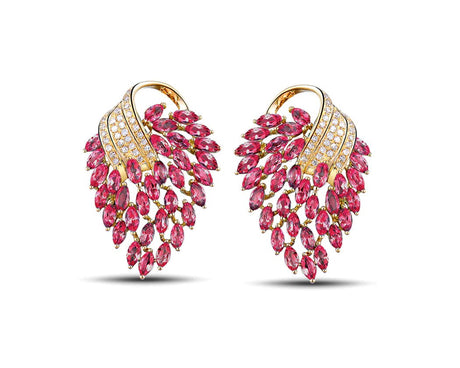 14K Yellow Gold 5.50ct Pink Ruby Earrings with Natural Diamonds