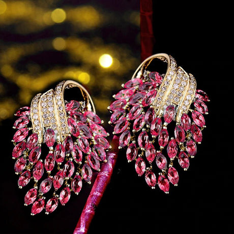14K Yellow Gold 5.50ct Pink Ruby Earrings with Natural Diamonds