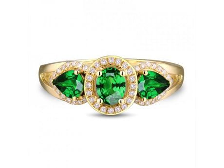14K Yellow Gold Diamond 1.08 ct Tsavorite Ring