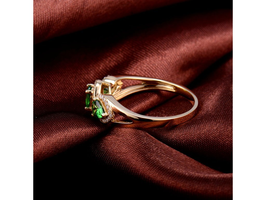 14K Yellow Gold Diamond 1.08 ct Tsavorite Ring