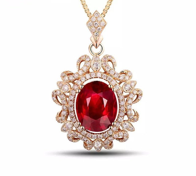 14K Yellow Gold Natural Diamond 4.08 ct Ruby Pendant