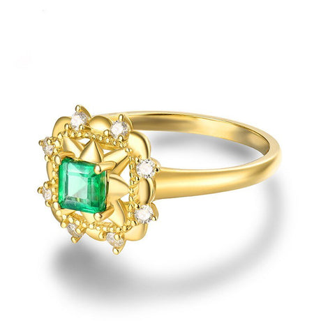 14Kt Gold Natural Diamond & 0.36 ct Emerald Ring