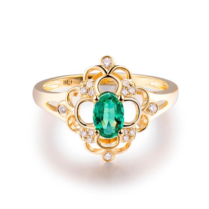 14Kt Gold Natural Diamond & 0.45 ct Emerald Ring