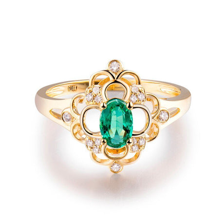 14Kt Gold Natural Diamond & 0.45 ct Emerald Ring
