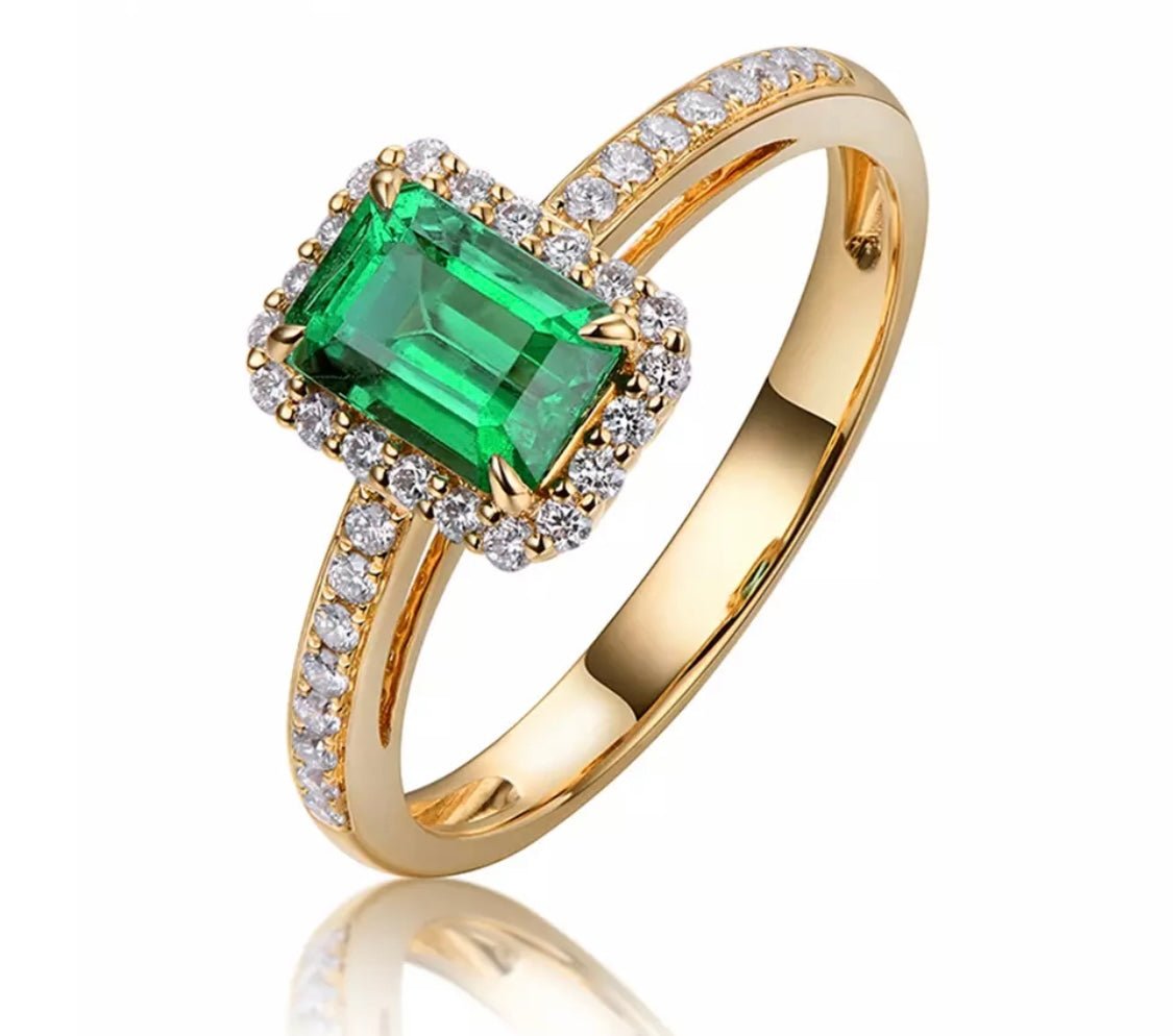 14Kt Gold Natural Diamond & 0.55 ct Emerald Ring
