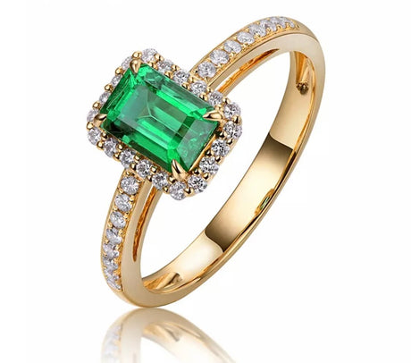 14Kt Gold Natural Diamond & 0.55 ct Emerald Ring