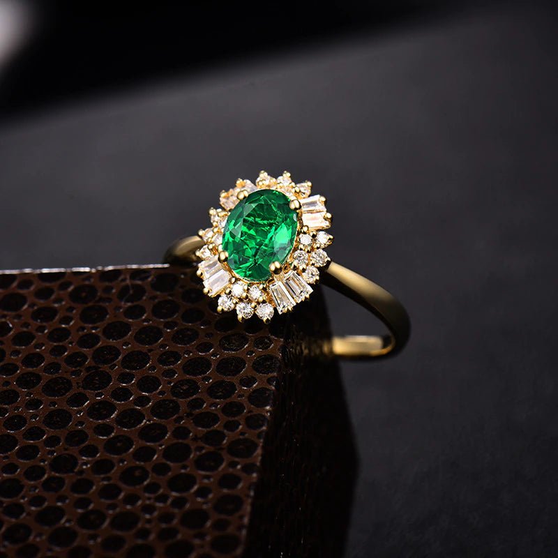 14Kt Gold Natural Diamond & 0.80 ct Emerald Ring