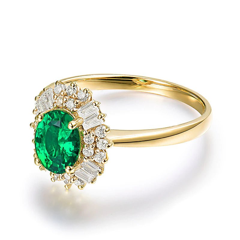 14Kt Gold Natural Diamond & 0.80 ct Emerald Ring
