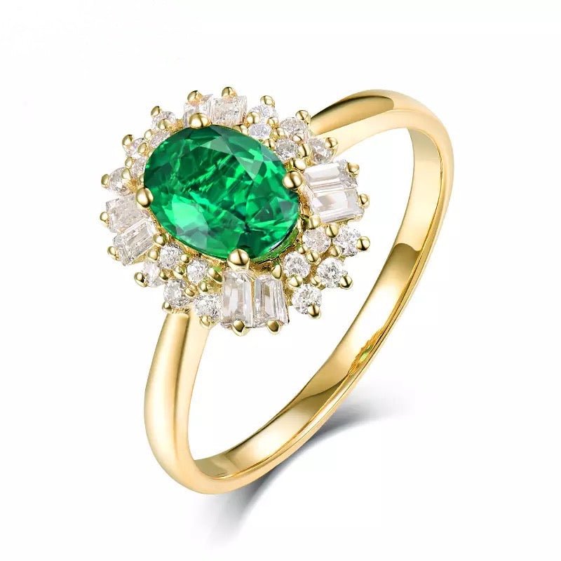 14Kt Gold Natural Diamond & 0.80 ct Emerald Ring