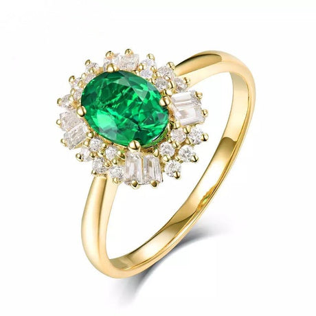 14Kt Gold Natural Diamond & 0.80 ct Emerald Ring