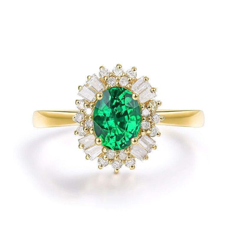 14Kt Gold Natural Diamond & 0.80 ct Emerald Ring