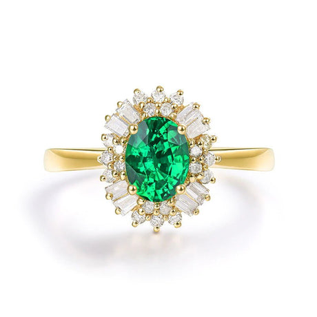 14Kt Gold Natural Diamond & 0.80 ct Emerald Ring