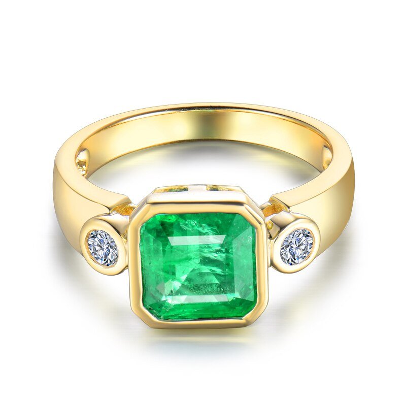 14Kt Gold Natural Diamond & 1.84 ct Emerald Ring