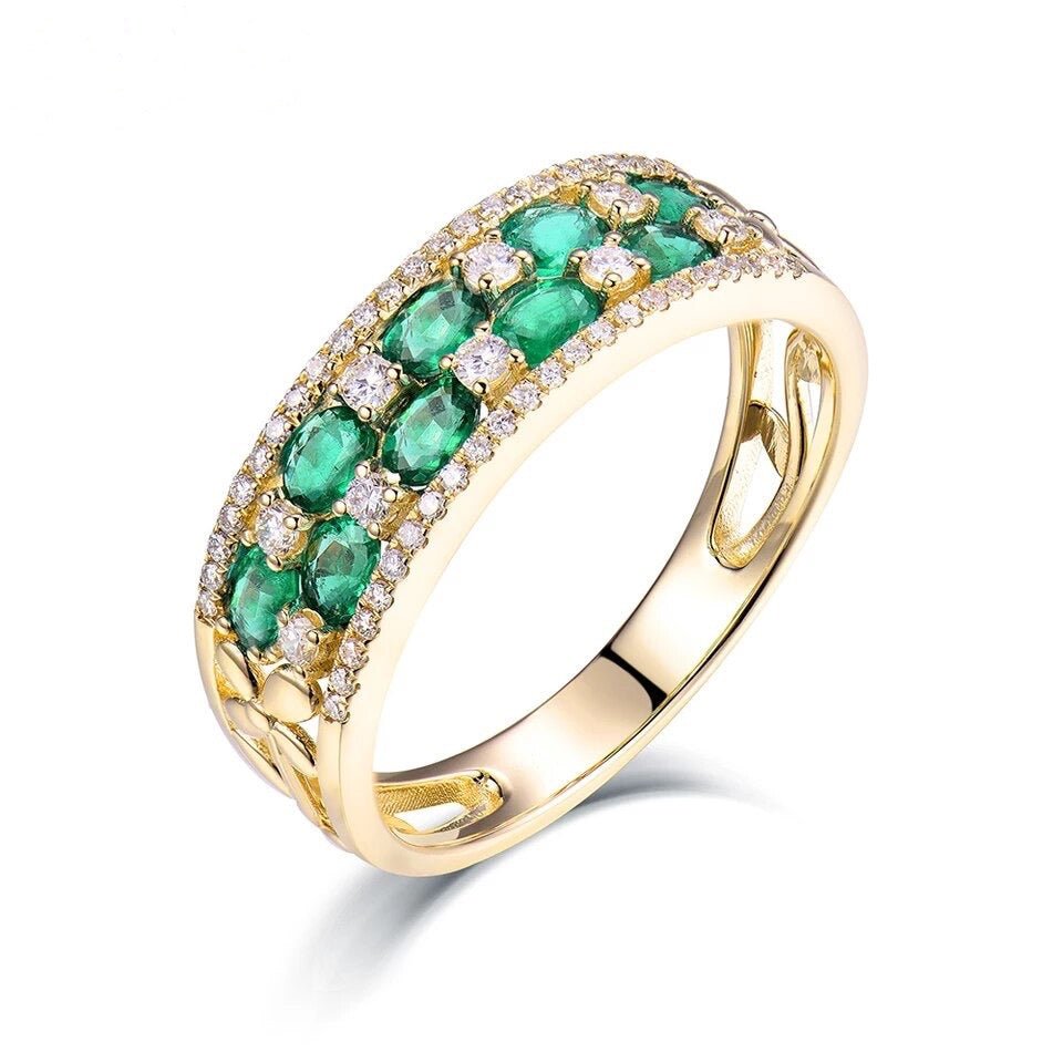 14Kt Gold Natural Diamond & 1.88 ct Emerald Ring - Unisex