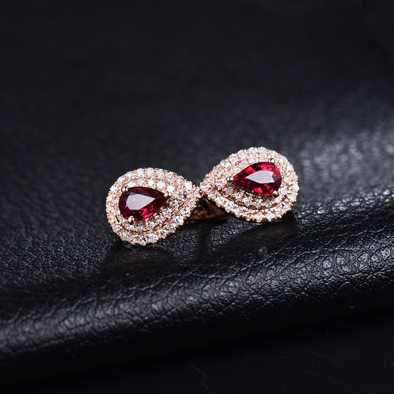 14kt Rose Gold 1.00ct Ruby Earrings with Natural Diamonds