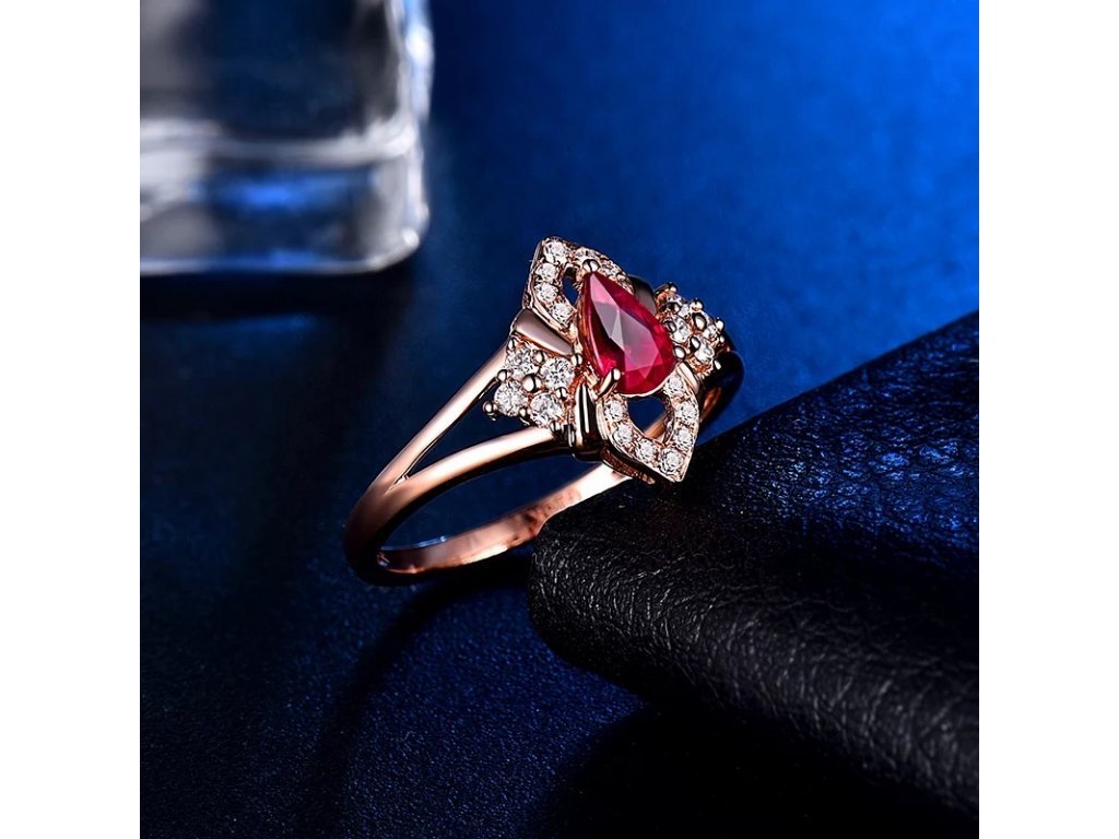 14Kt Rose Gold Diamond & 0.445ct Ruby Ring
