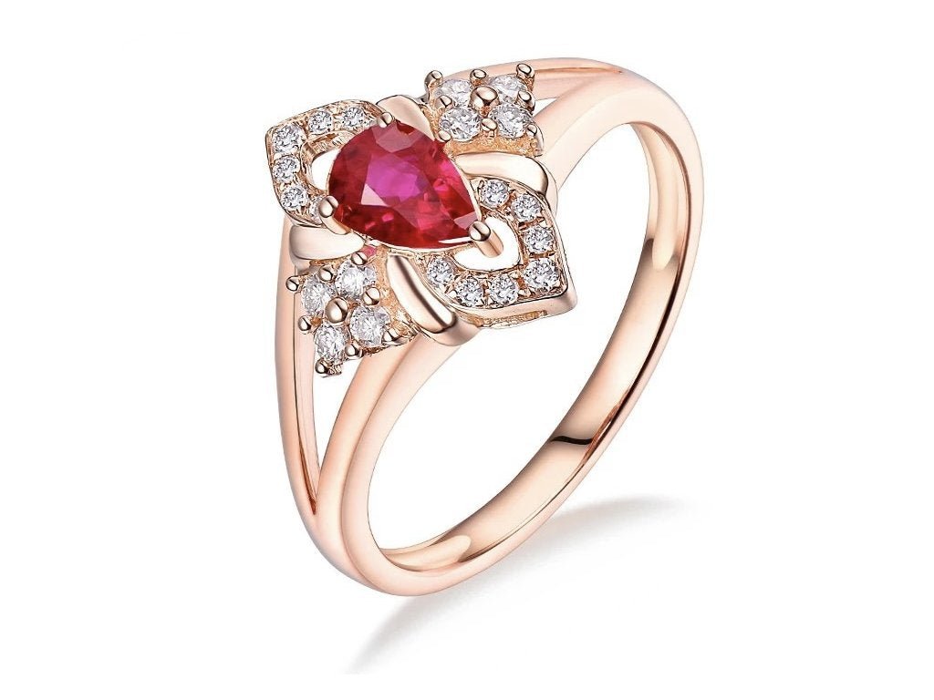 14Kt Rose Gold Diamond & 0.445ct Ruby Ring