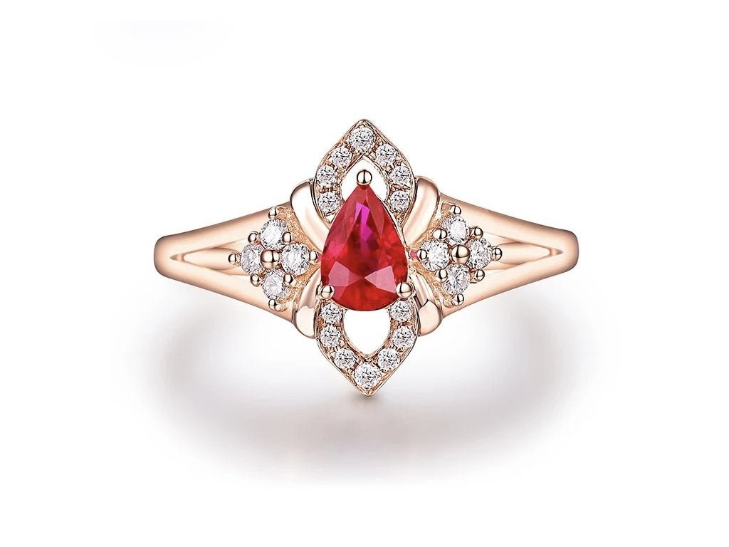 14Kt Rose Gold Diamond & 0.445ct Ruby Ring