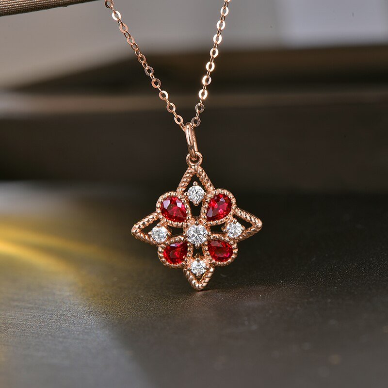 14Kt Rose Gold Diamonds 0.62 ct Ruby Pendant