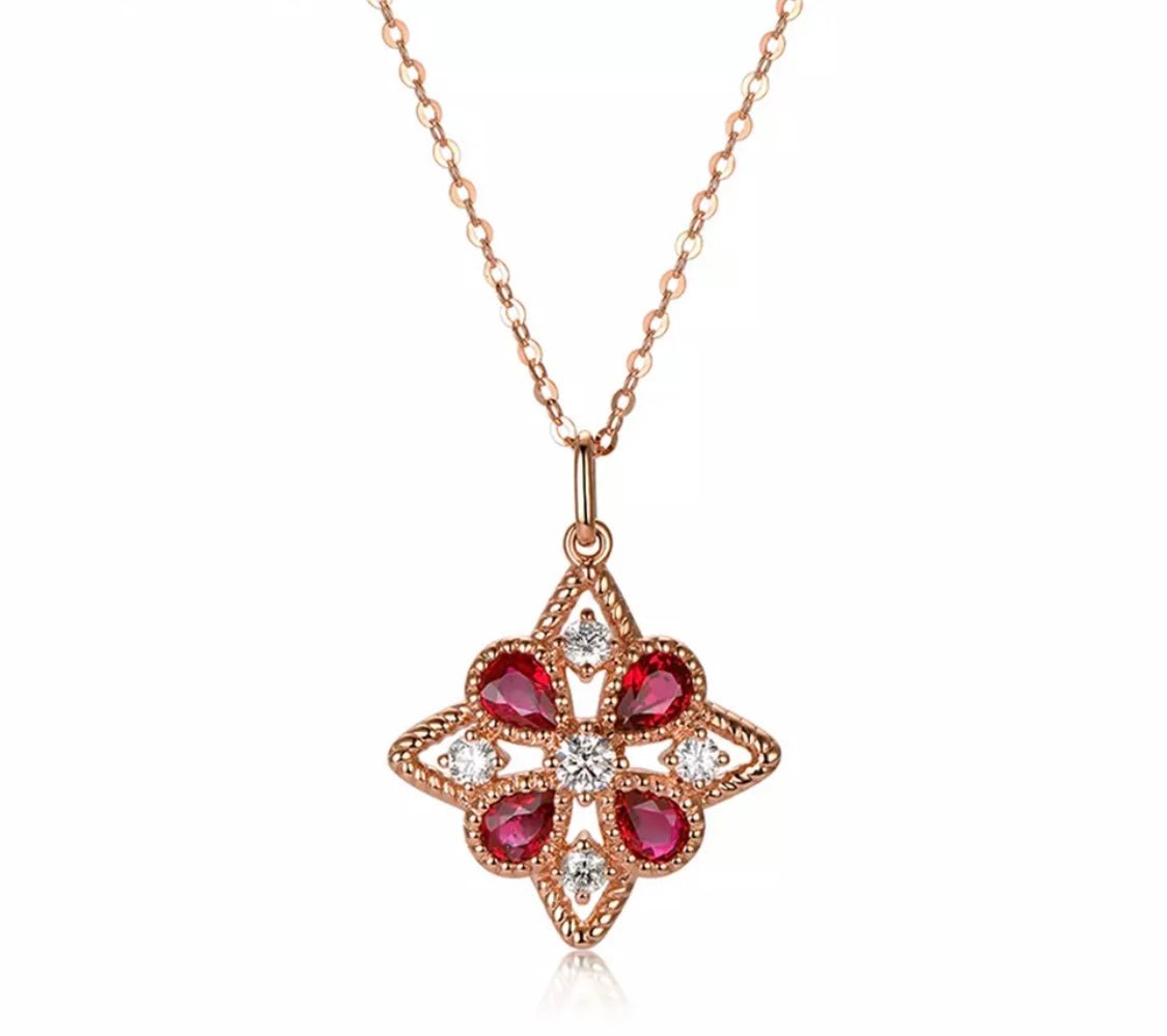 14Kt Rose Gold Diamonds 0.62 ct Ruby Pendant