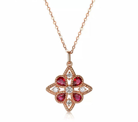 14Kt Rose Gold Diamonds 0.62 ct Ruby Pendant