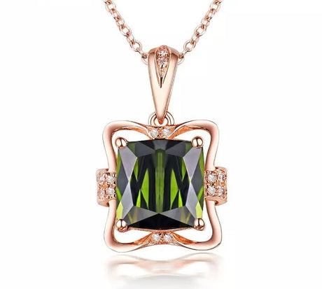 14Kt Rose Gold Natural Diamond 2.665 ct Green Tourmaline Pendant
