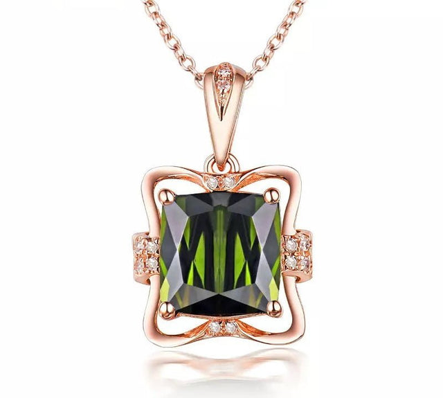 14Kt Rose Gold Natural Diamond 2.665 ct Green Tourmaline Pendant