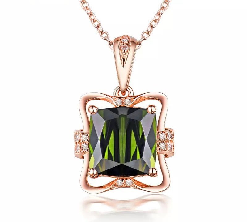 14Kt Rose Gold Natural Diamond 2.665 ct Green Tourmaline Pendant