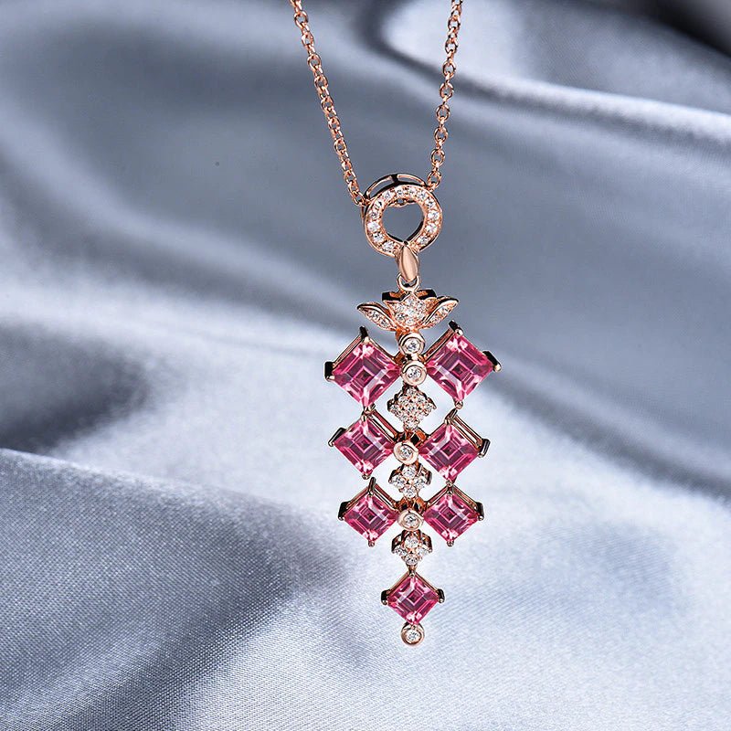 14Kt Rose Gold Natural Diamond 4.49 ct Tourmaline Pendant