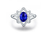 14Kt White Gold 0.83 ct Sapphire Ring with Natural Diamonds