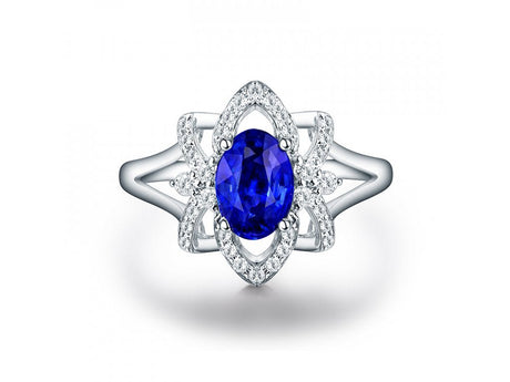 14Kt White Gold 0.83 ct Sapphire Ring with Natural Diamonds