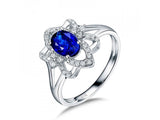 14Kt White Gold 0.83 ct Sapphire Ring with Natural Diamonds