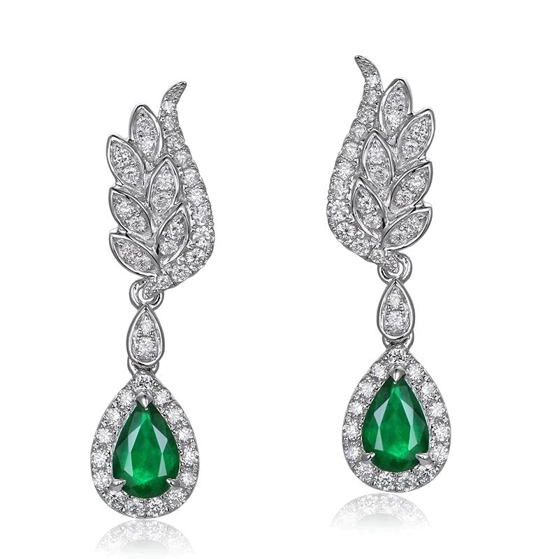 14Kt White Gold 0.85ct Emerald Earrings with Diamonds