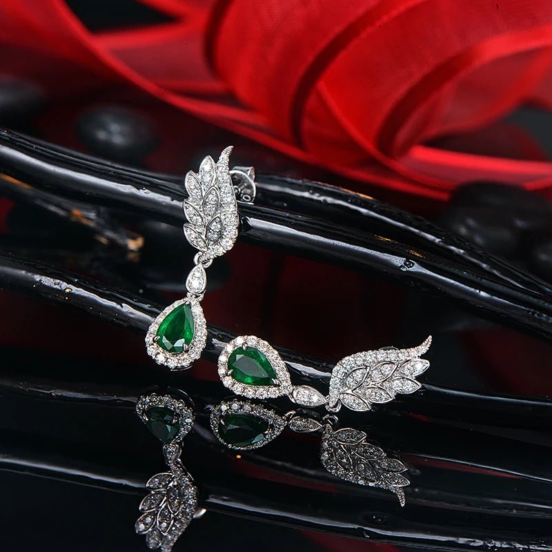 14Kt White Gold 0.85ct Emerald Earrings with Diamonds