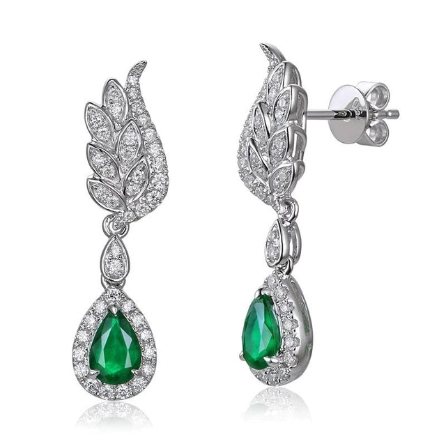 14Kt White Gold 0.85ct Emerald Earrings with Diamonds