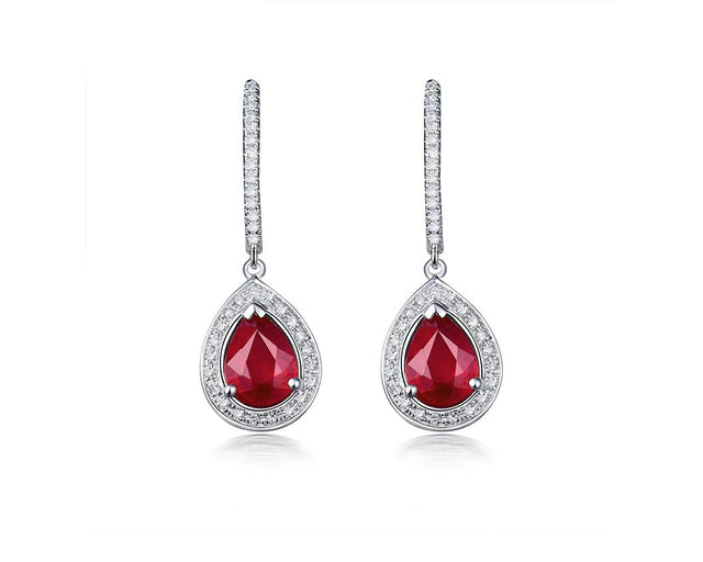 14Kt White Gold 3.20ct Ruby Earrings with Natural Diamonds