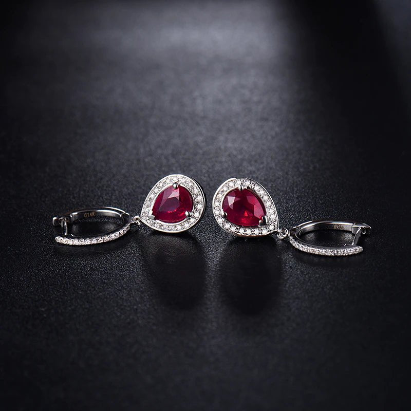 14Kt White Gold 3.20ct Ruby Earrings with Natural Diamonds