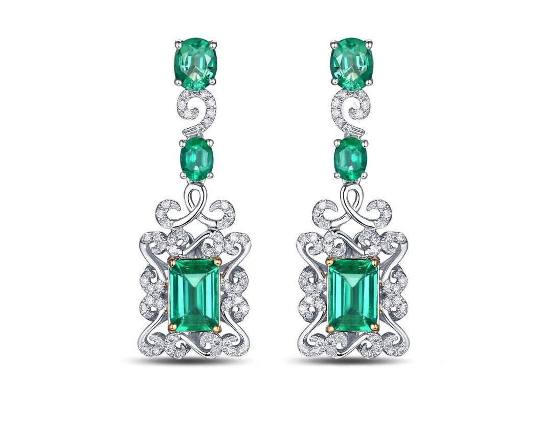 14Kt White Gold 3.68ct Emerald Earrings with Diamonds