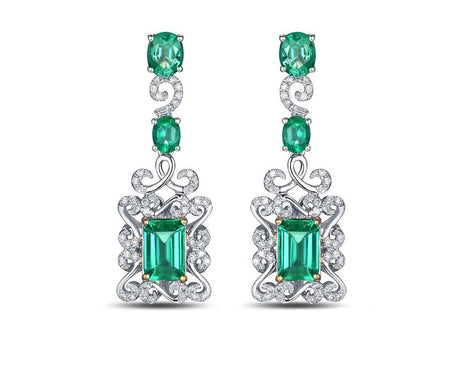 14Kt White Gold 3.68ct Emerald Earrings with Diamonds