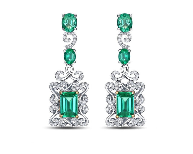 14Kt White Gold 3.68ct Emerald Earrings with Diamonds