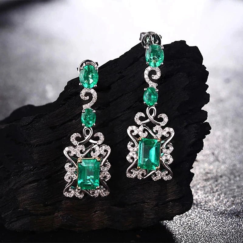 14Kt White Gold 3.68ct Emerald Earrings with Diamonds