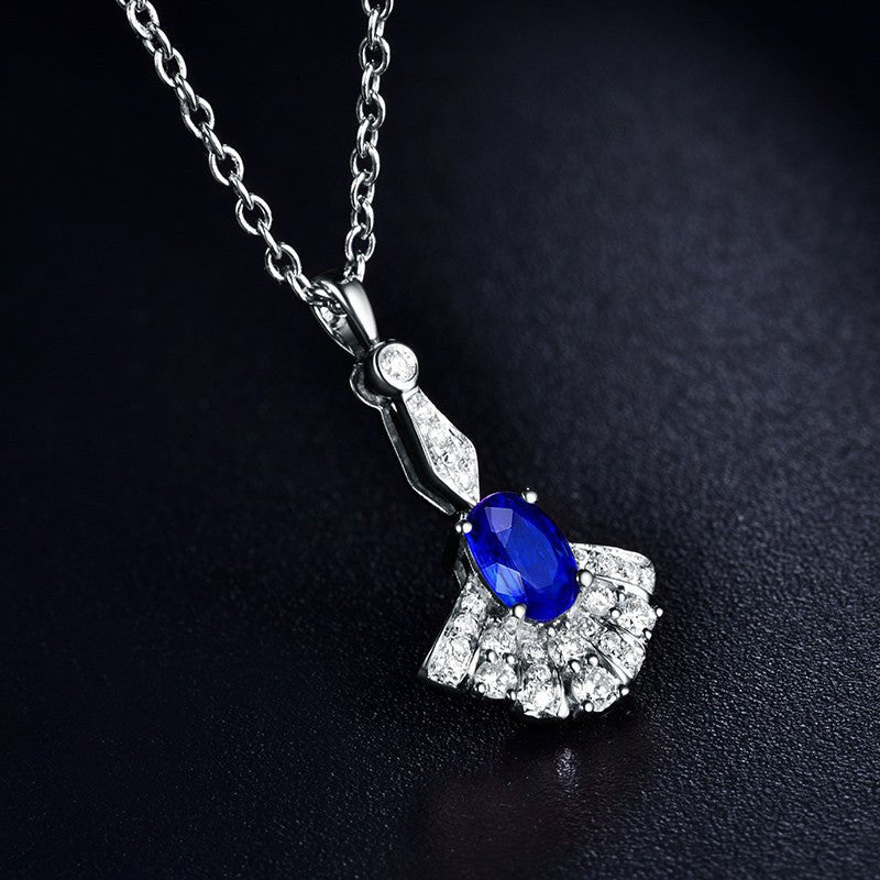 14kt White Gold Diamond 0.17 ct Blue Sapphire Pendant
