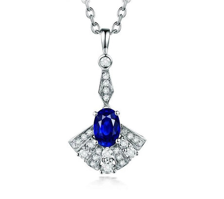 14kt White Gold Diamond 0.17 ct Blue Sapphire Pendant