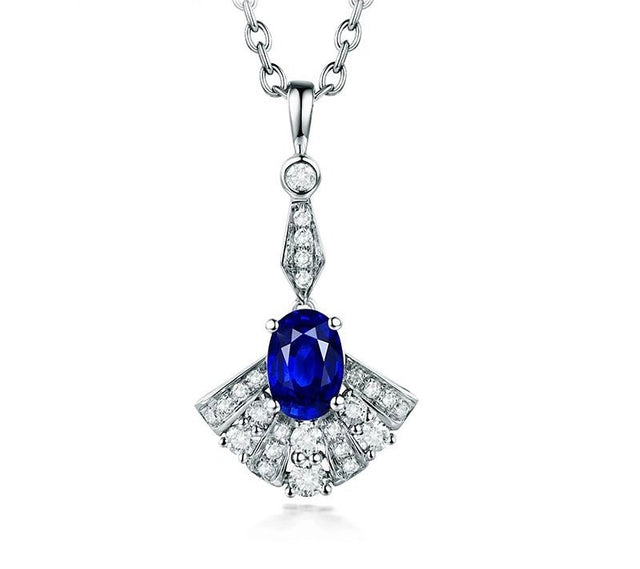 14kt White Gold Diamond 0.17 ct Blue Sapphire Pendant
