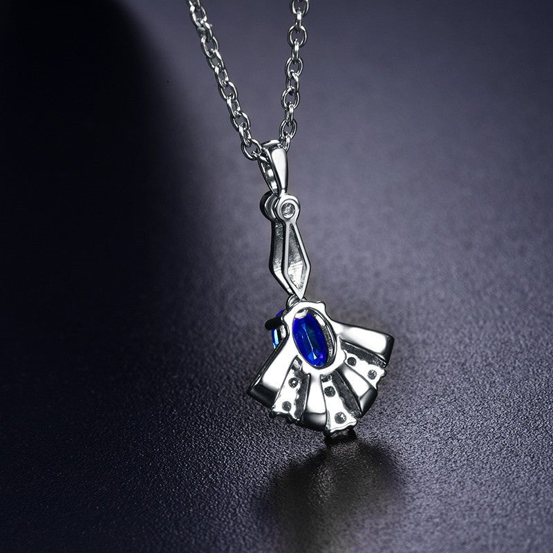 14kt White Gold Diamond 0.17 ct Blue Sapphire Pendant