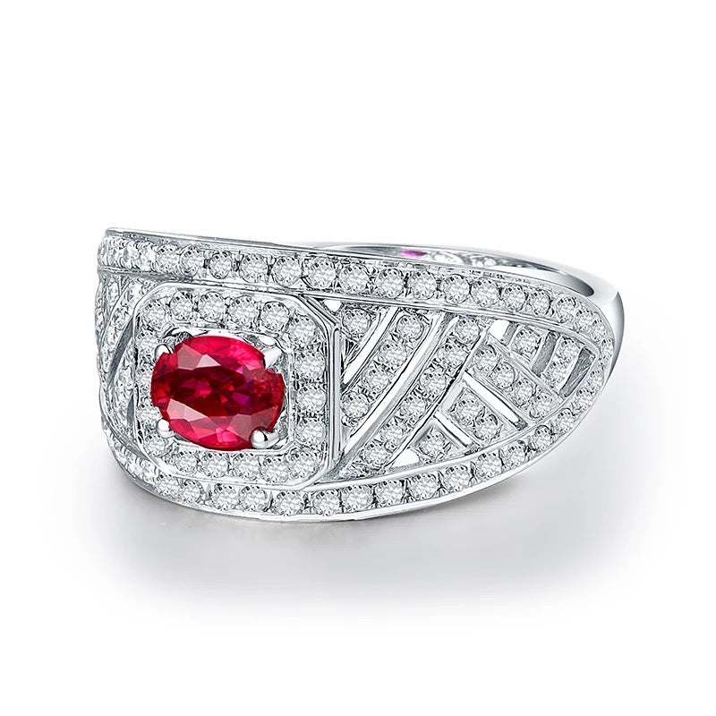 14Kt White Gold Diamond 0.48 ct Ruby Ring