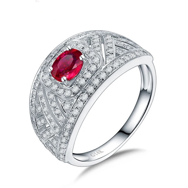 14Kt White Gold Diamond 0.48 ct Ruby Ring