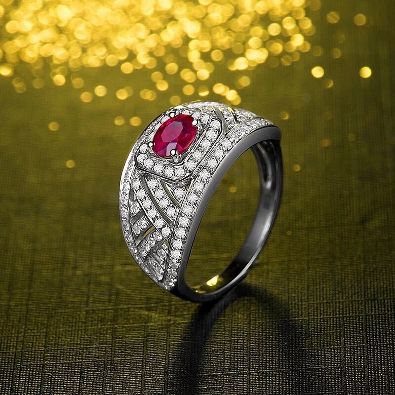14Kt White Gold Diamond 0.48 ct Ruby Ring