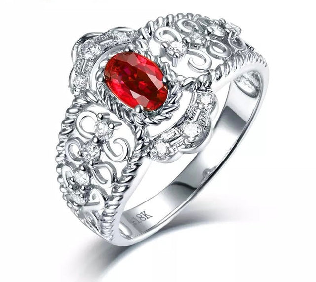 14Kt White Gold Diamond 0.50 ct Ruby Ring