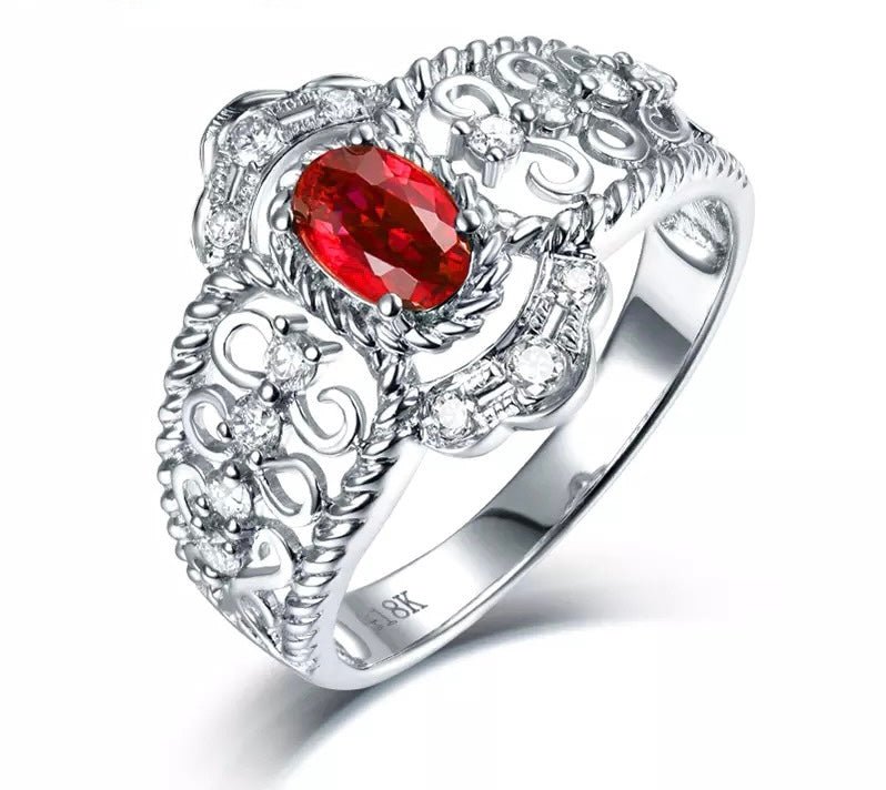 14Kt White Gold Diamond 0.50 ct Ruby Ring